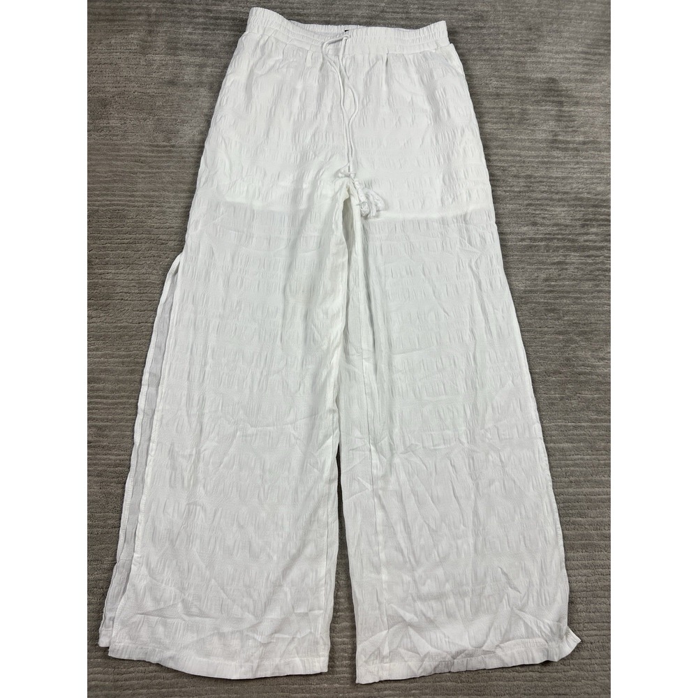 Dokotoo Pants Womens L White Wide Leg Textured Tassel Drawstring High Rise Boho